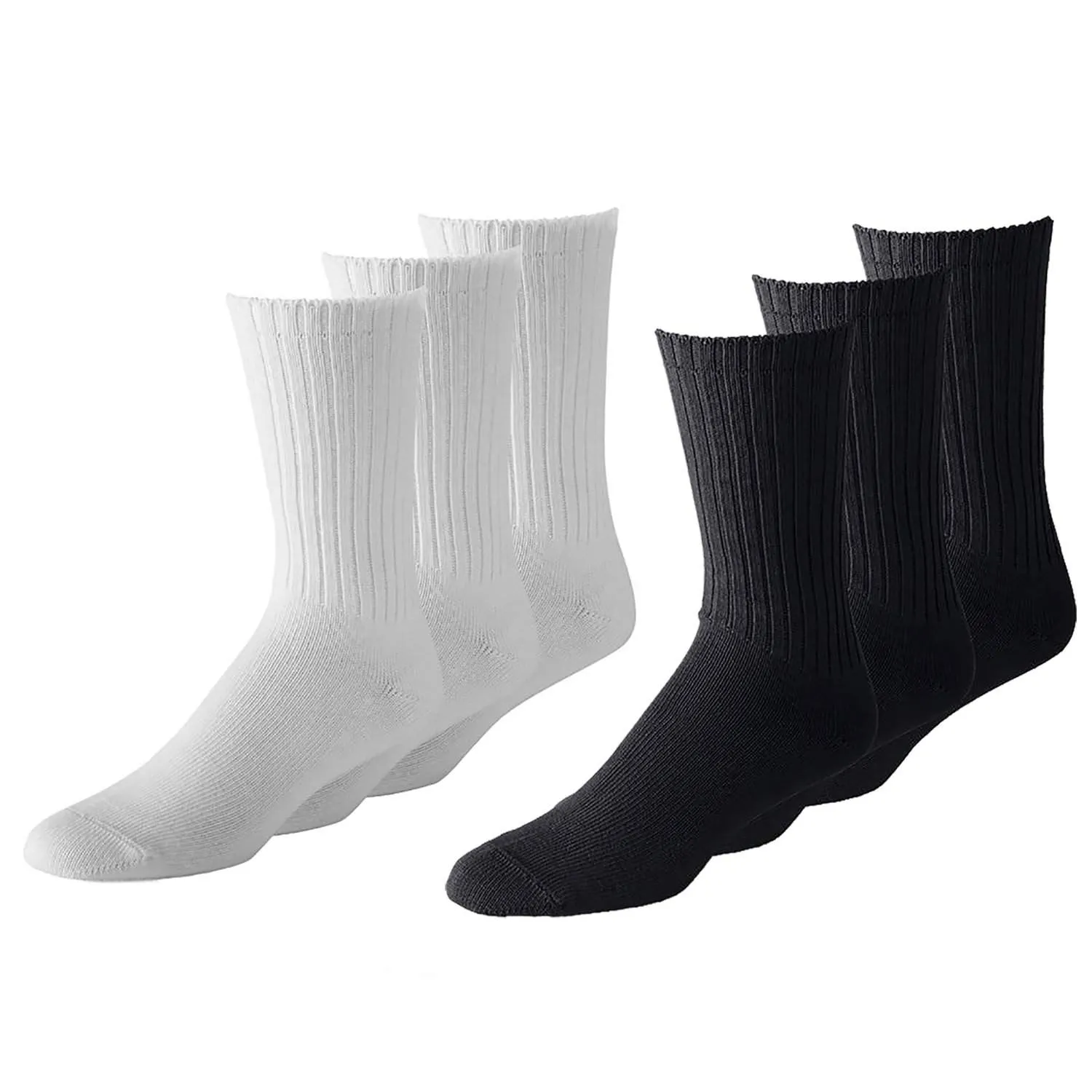 Women Crew Socks Shoe Size 6 to 8 in Black and White - Bulk Wholesale Packs