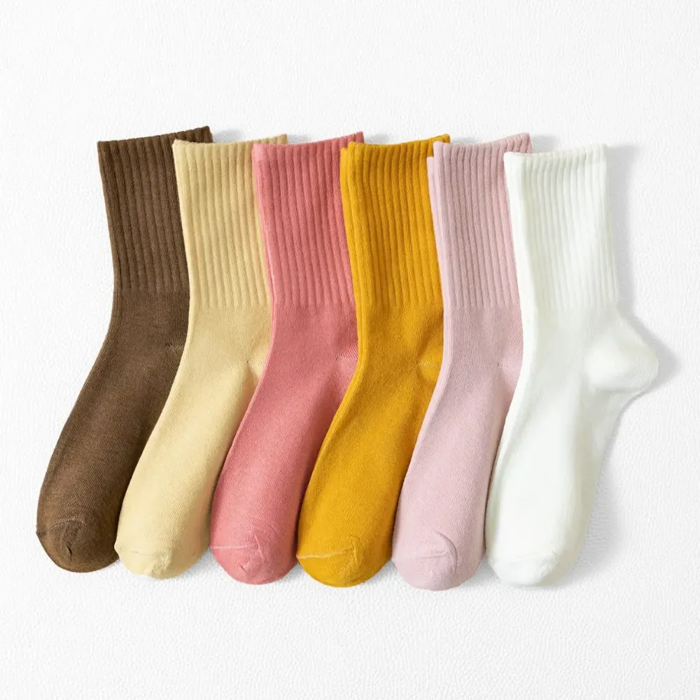 Women Solid Colored Casual Socks Combo