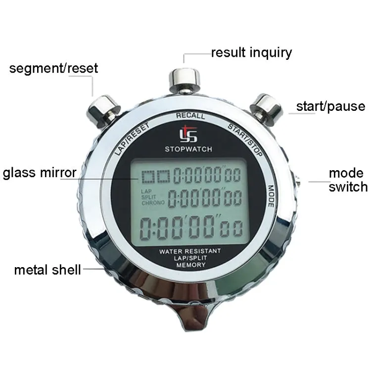 YS Metal Stopwatch 3 Rows Display Running Training Electronic Timers, Style: YS-510 10 Memories