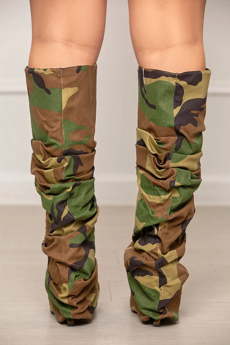 Zumma Ruched Camo Wedge Boot (Camo)- FINAL SALE