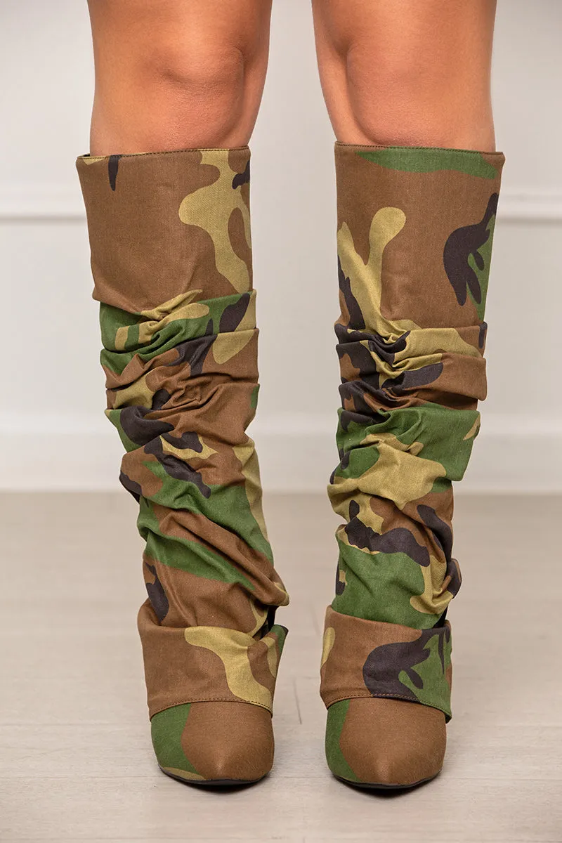 Zumma Ruched Camo Wedge Boot (Camo)- FINAL SALE